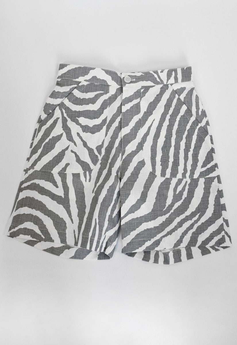 "Zebra Without a Cause" Linen Shorts - Grey Stripe